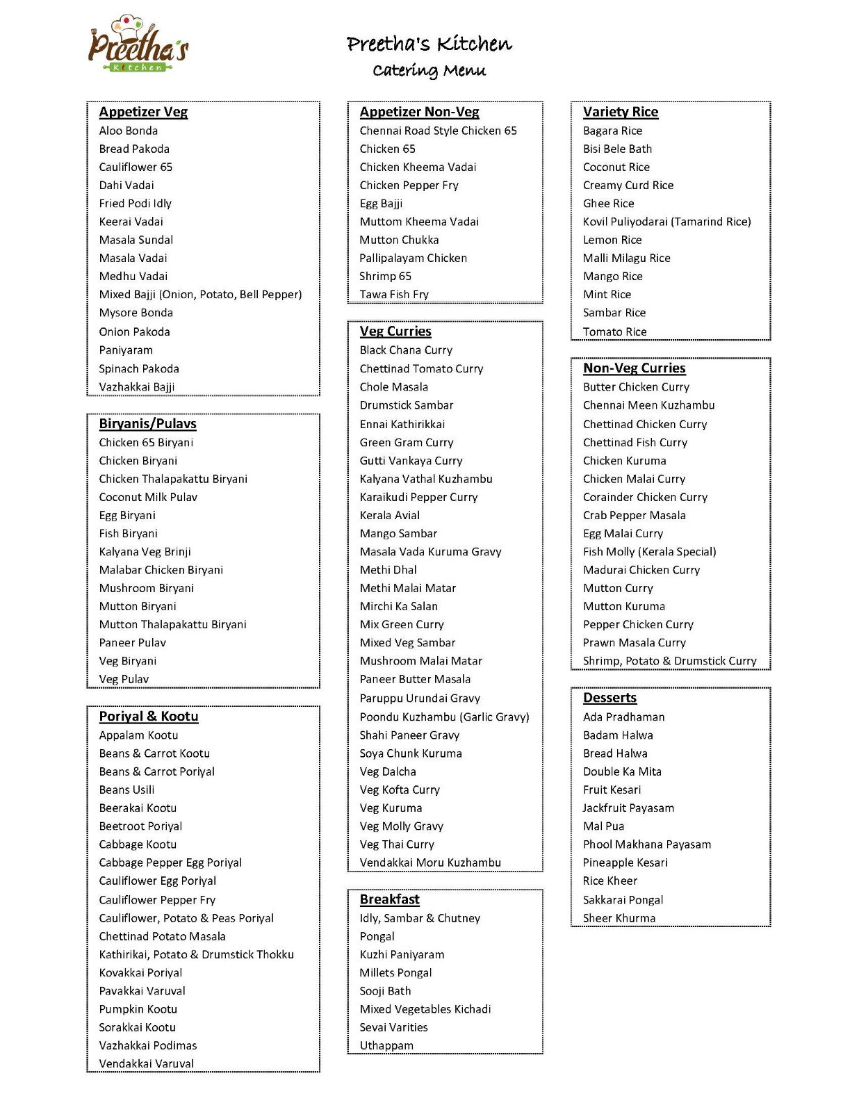 Catering Menu